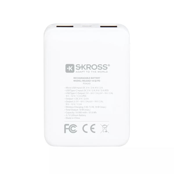 SKROSS Reload 10, strømbank, trådløs Qi, PD