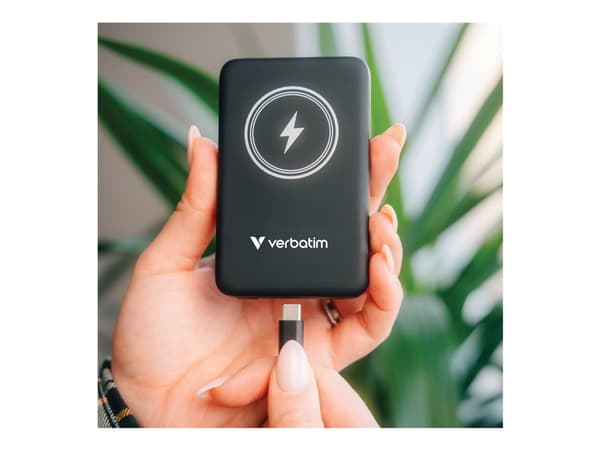 Verbatim Charge 'n' Go - Trådløs nødlader - magnetmontering - Li-pol - 10000 mAh - 20 watt - 2.4 A - Apple Fast Charge, PD 3.0, QC 3.0, Apple 2.4A, U