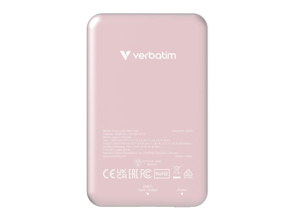 Verbatim Charge 'n' Go - Trådløs nødlader - magnetmontering - Li-pol - 5000 mAh - 20 watt - 2.4 A - Apple Fast Charge, PD 3.0, QC 3.0, Apple 2.4A, US