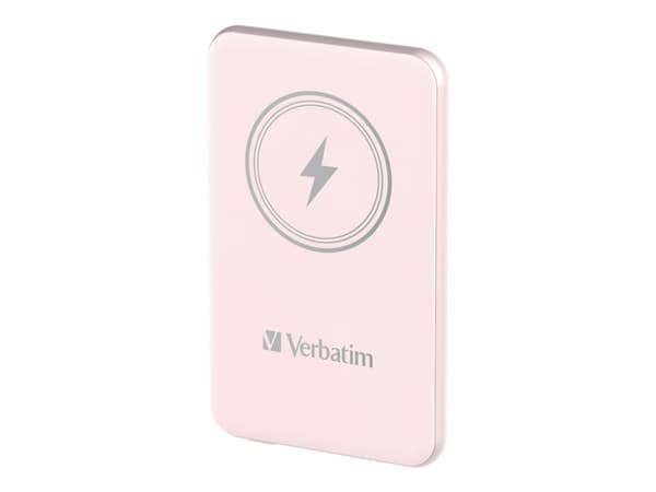 Verbatim Charge 'n' Go - Trådløs nødlader - magnetmontering - Li-pol - 5000 mAh - 20 watt - 2.4 A - Apple Fast Charge, PD 3.0, QC 3.0, Apple 2.4A, US Rosa