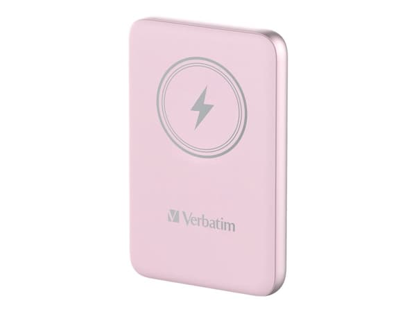 Verbatim Charge 'n' Go - Trådløs nødlader - magnetmontering - Li-pol - 10000 mAh - 20 watt - 2.4 A - Apple Fast Charge, PD 3.0, QC 3.0, Apple 2.4A, U Rosa