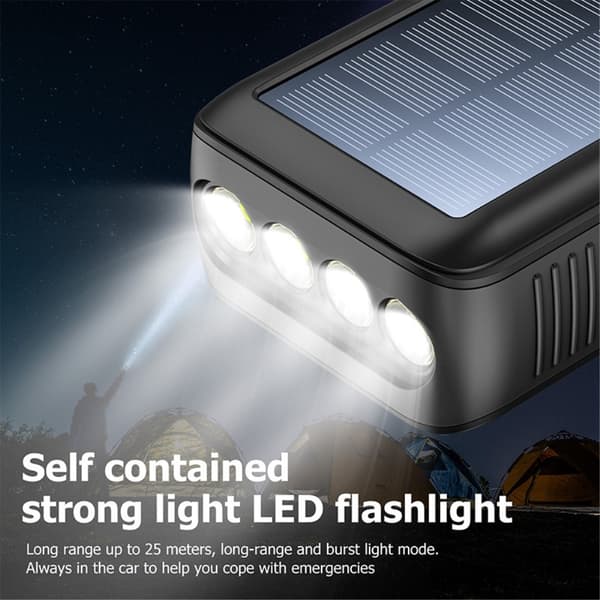 Håndsving 30000mAh Sol PowerBank Lightning/USB-C/Mikrokabel