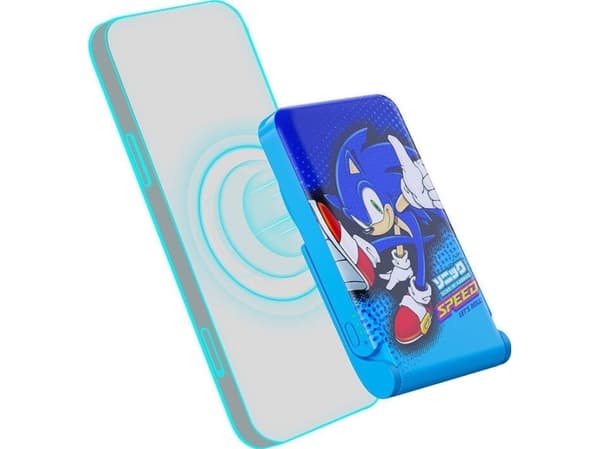 Magnetisk powerbank OTL 5000 mAh, USB-C 15W, Sonic The Hedgehog med stativ (blå) Blå