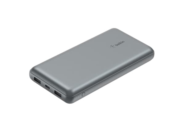 Belkin BoostCharge - Powerbank - 20 000 mAh - 15 wattia - 3 A - 3 lähtöliitintä (2 x USB, 24 pin USB-C) - kaapelissa: USB-C - avaruuden harmaa