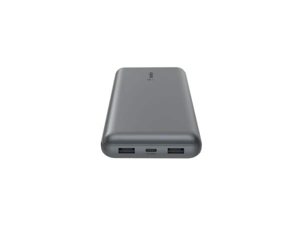 Belkin BoostCharge - Powerbank - 20 000 mAh - 15 wattia - 3 A - 3 lähtöliitintä (2 x USB, 24 pin USB-C) - kaapelissa: USB-C - avaruuden harmaa