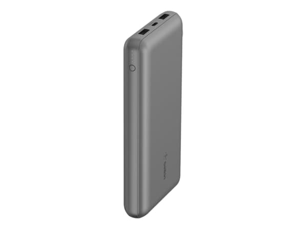 Belkin BoostCharge - Powerbank - 20 000 mAh - 15 wattia - 3 A - 3 lähtöliitintä (2 x USB, 24 pin USB-C) - kaapelissa: USB-C - avaruuden harmaa