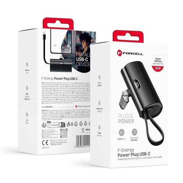 Forcell Powerbank 5000 mAh Typ-C PD 20W F5K3 F-ENERGY - Svart