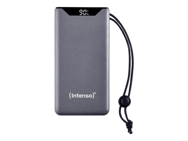 Intenso F10000 - Strømbank - 10000 mAh - 20 watt - 3 A - QC 3.0, Power Delivery 3.0 + PPS - 2 utgangskontakter (24 pin USB-C, USB-type A) - på kabel: Grå