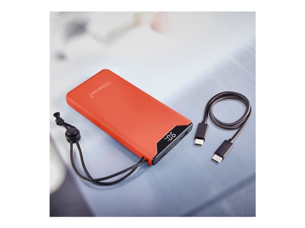 Intenso F10000 - Strømbank - 10000 mAh - 20 watt - 3 A - QC 3.0, Power Delivery 3.0 + PPS - 2 utgangskontakter (24 pin USB-C, USB-type A) - på kabel: Oransje