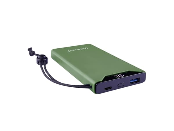 Intenso F10000 - Strømbank - 10000 mAh - 20 watt - 3 A - QC 3.0, Power Delivery 3.0 + PPS - 2 utgangskontakter (24 pin USB-C, USB-type A) - på kabel:
