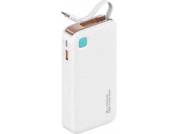 USAMS Powerbank with Retractable Cable USB-CRetractable 10000 mAh PD 20W Fast Charge XY Series white