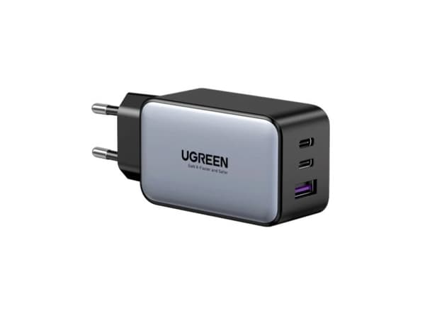 Ugreen Nexode Air 65W sieninis kroviklis, USB + 2x USB-C pilkos spalvos, Innendørs, AC, Grå