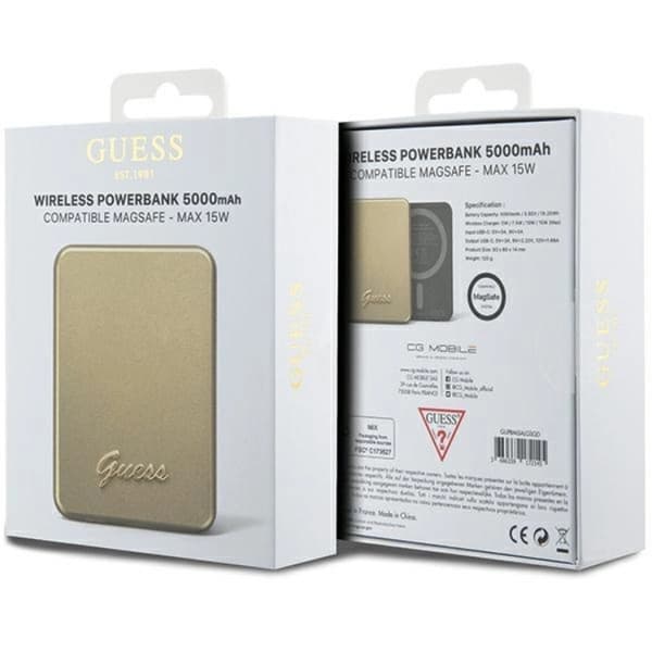 Guess Magsafe Powerbank 5000mAh 15W Metal Script Logo - Guld