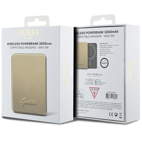 Guess Magsafe Powerbank 3000mAh 5W Metal Script Logo - Guld
