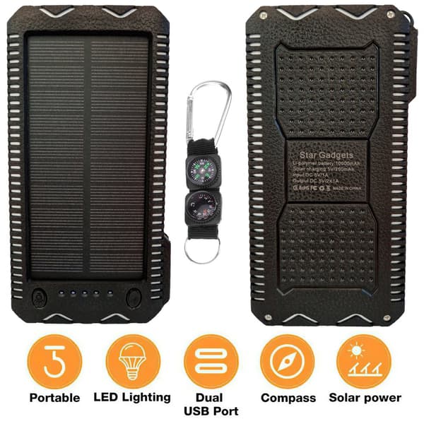 Vattentålig Powerbank med Solceller Batteriladdare 10000mAh
