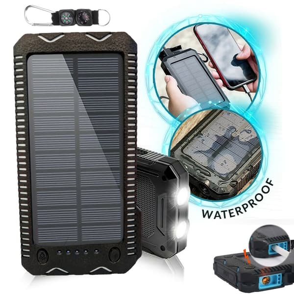 Vattentålig Powerbank med Solceller Batteriladdare 10000mAh