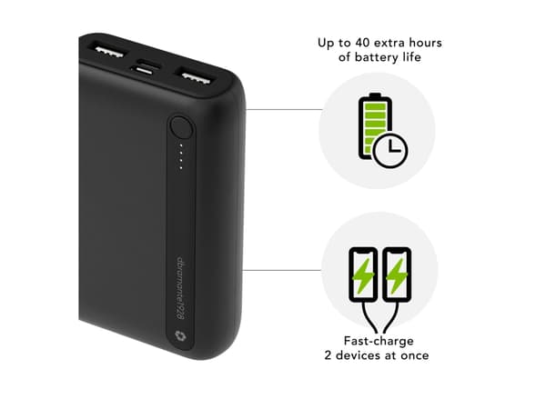 dbramante1928 re-charge - Strømbank - 10000 mAh - 2 utgangskontakter (24 pin USB-C, USB) - på kabel: USB-C - svart