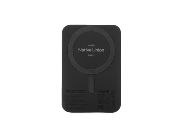 Native Union (Re)Classic Power Bank - magneettinen tehopankki 5000 mAh yhteensopiva MagSafe ja Qi2, USB-C - USB-C kaapeli 15 cm w eli (musta)