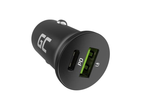 Green Cell GC CADM-GC-38AC - USB-Ladegeraet 38 W 1x USB-C USB-A schwarz, Automatisk, Innendørs, Cigartenner/lighter, 12 V, Sort Sort