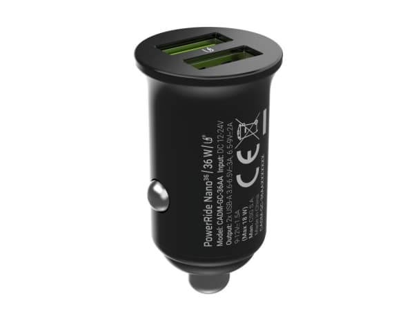 Green Cell GC CADM-GC-36AA - USB-Ladegeraet 36 W 2x USB-A schwarz, Automatisk, Innendørs, Cigartenner/lighter, 12 V, Sort