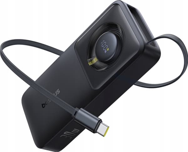 Baseus Free2Pull 10000mAh 30W powerbank med USB-C-port og uttrekkbar USB-C-kabel - svart