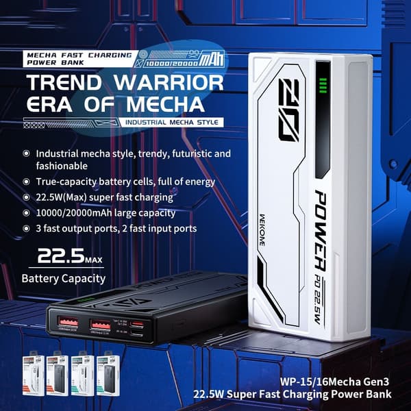 WEKOME WP-16 Mecha Gen3 22.5W superhurtigladende kraftbank 20000mAh