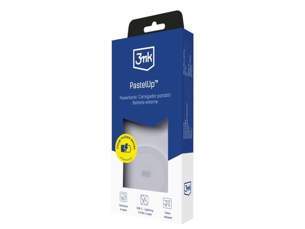 3MK PastelUp, 10000 mAh, Trådløs lading, 3,7 V, 22,5 W, Hvit