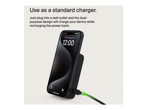 Belkin BoostCharge Pro - Trådlös powerbank - magnetisk med Qi2 - 10000 mAh - 15 Watt - Fast Charge, PD - 2 utdatakontakter (magnetisk, 24 pin USB-C)