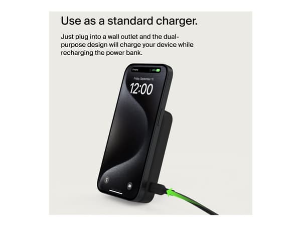 Belkin - Trådløs nødlader - magnetisk med Qi2 - 8000 mAh - 15 watt - Fast Charge (24 pin USB-C) - på kabel: USB-C - svart