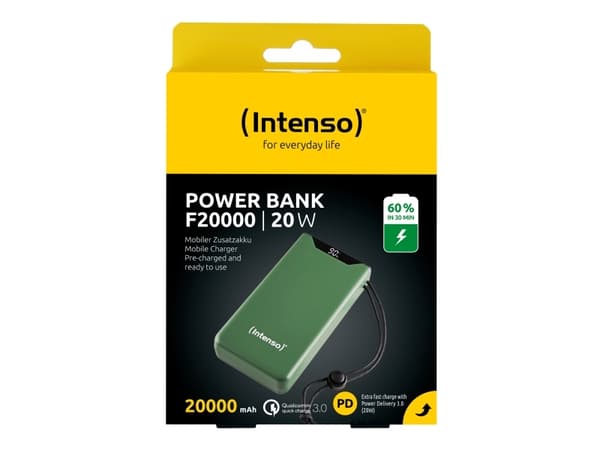 Intenso 7332057, 20000 mAh, Lithium Polymer (LiPo), Power Delivery, Quick Charge 3.0, 20 W, Grønn