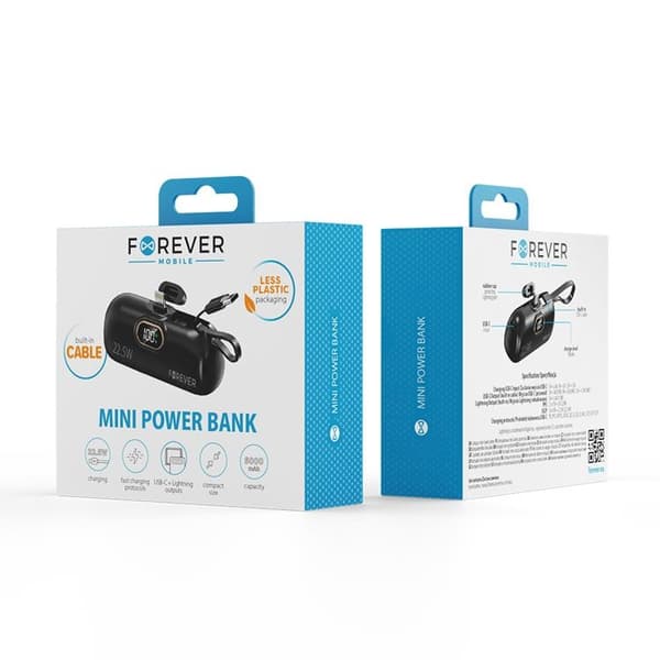 Forever Mini Powerbank 5000 mAh 22.5W Lightning - Svart