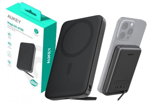 Aukey Powerbank magnetisk PB-MS01, 6700mAh, 15W (svart)