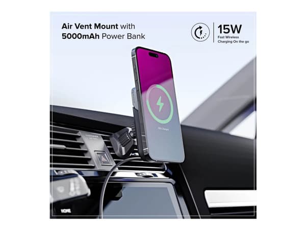 ALOGIC Matrix+ - Langaton laturin pidike autoon + auton virtalähde + langaton latausvirtapankki - 5000 mAh - 18 wattia - 1,67 A - Pikalataus (USB-C (