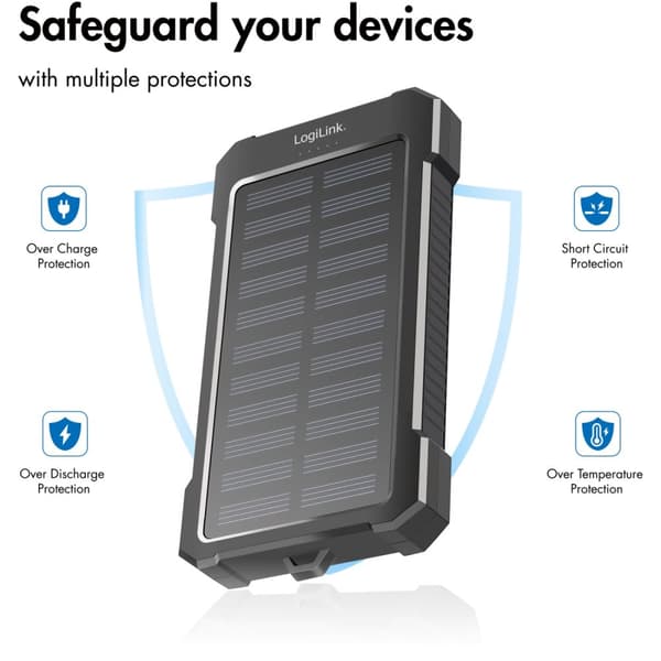 LogiLink Solenergibank 10.000 mAh 2xUSB-A + USB-C inn/ut 12W