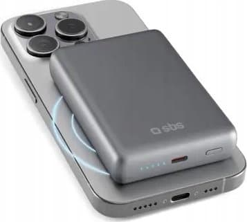 SBS TEBB10000MAGSLIM, 10000 mAh, Power Delivery, Trådlös laddning, 20 W, Grå