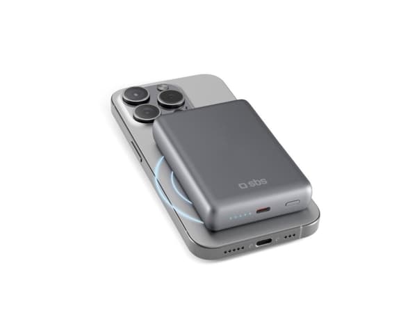 SBS TEBB10000MAGSLIM, 10000 mAh, Power Delivery, Trådlös laddning, 20 W, Grå Grå