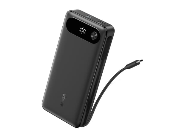 Anker - Strømbank - built-in USB-C cable - 20000 mAh - 87 watt - IQ 3.0 - 3 utgangskontakter (2 x USB-C, USB)
