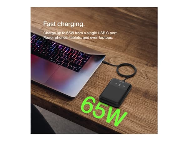 Belkin BoostCharge Pro - Strømbank - 20000 mAh - 65 watt - Fast Charge, PD - 3 utgangskontakter (24 pin USB-C, USB)