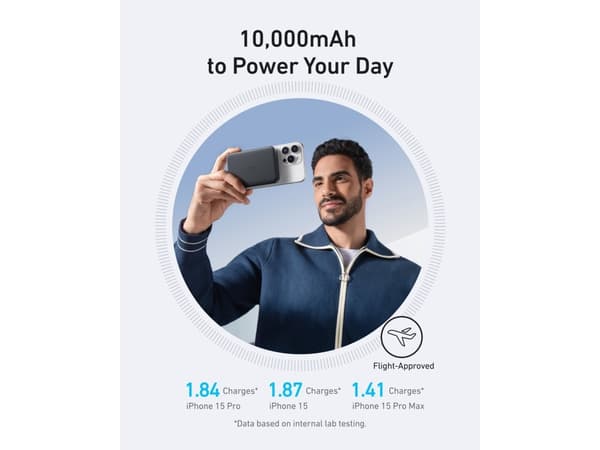 Anker MagGo - Trådløs nødlader - slank - 10000 mAh - 30 watt - PD (24 pin USB-C) - på kabel: USB-C - steinsvart