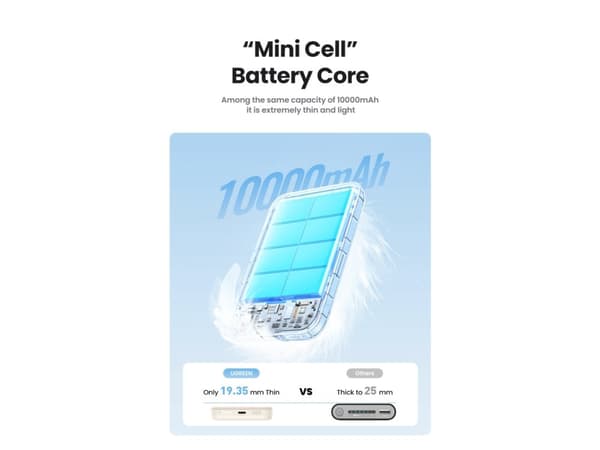 Ugreen 25208, 10000 mAh, Power Delivery 3.0, Trådløs lading, Beige
