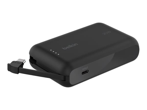 Belkin BoostCharge - Strømbank - med integrert kabel - 10000 mAh - 20 watt - 3 A - Fast Charge - 2 utgangskontakter (24 pin USB-C) - svart Sort