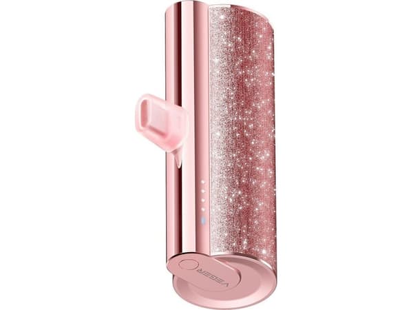 Veger Powerbank VEGER powerbank 5000 mAh med innebygd Lightning PD QC3.0-kontakt 2,4A 12W PlugOn (W0573P) rosa