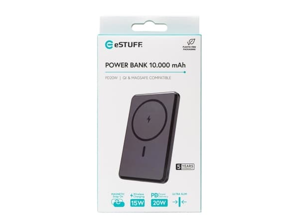 eSTUFF ES641101, 10000 mAh, Trådløs lading, 20 W, Sort