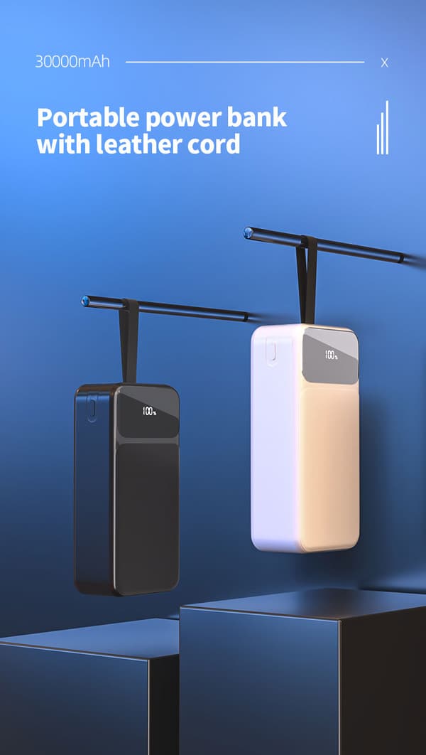 Powerbank 30000mAh 22.5W PD Snabbladdning m. digital display, Svart