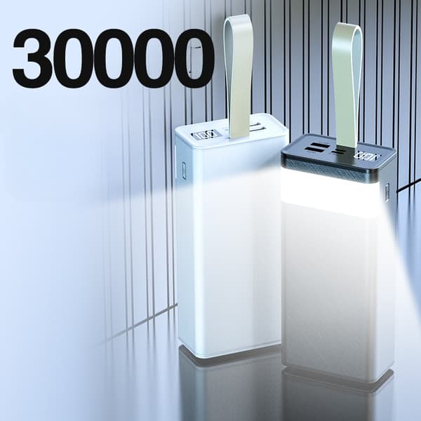 Powerbank 50 000 mAh med digitalt display og lys, hvit