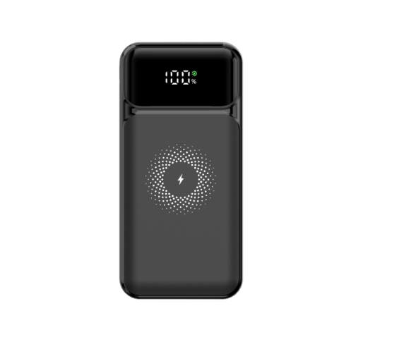 Powerbank 20000mAh 22,5W PD + 15W trådløs hurtiglading m. digitalt display, svart