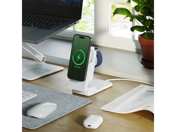 Alogic Matrix ULTIMATE 3-in-1 langaton latauslaite, jossa on 5000 mAh MagSafe-virtalähde ja 30W virtalähde - Valkoinen