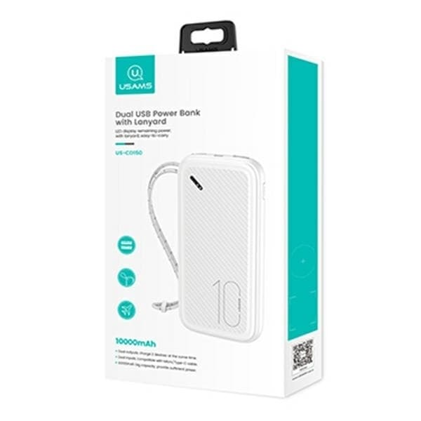USAMS Powerbank 10000mAh 1xUSB-C 1xMicro-USB 2xUSB-A - Vit