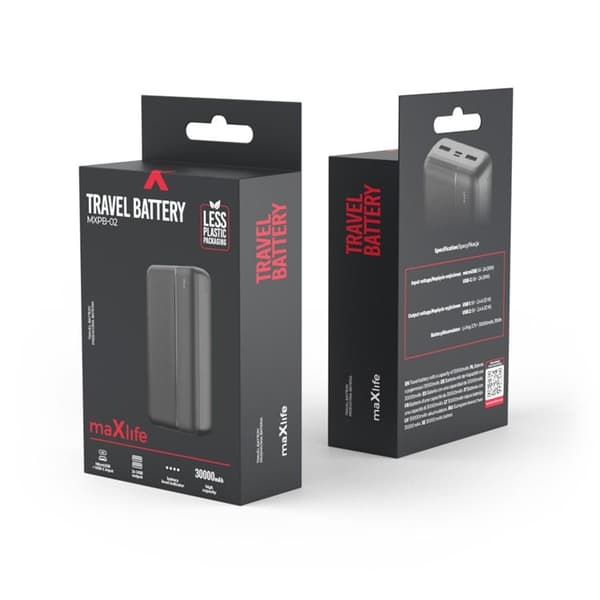Maxlife Powerbank 30000 mAh 12W MXPB-02 - Svart