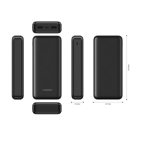 VEGER Powerbank 20000 mAh 2A A20 - Svart